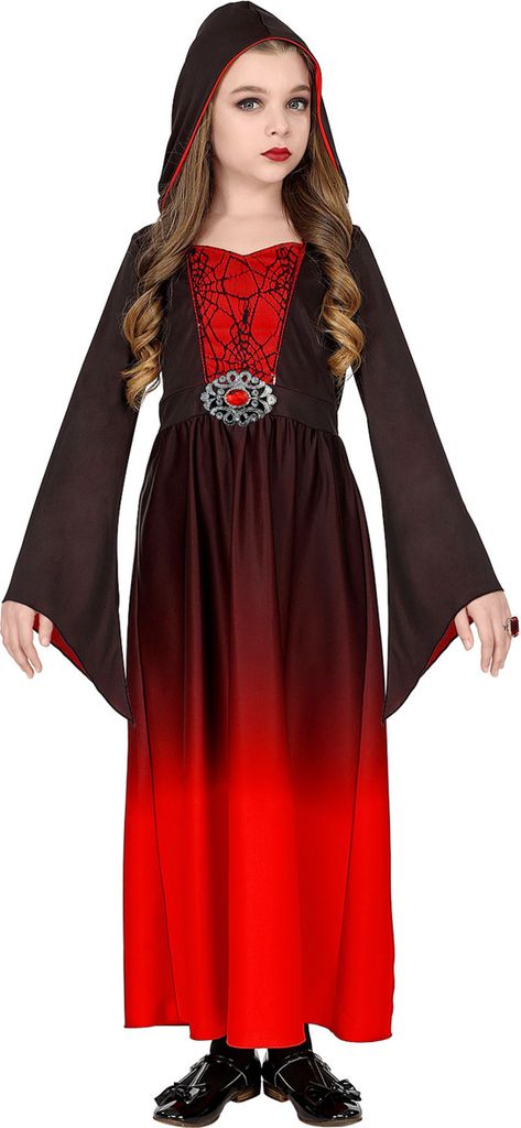Gothic Meisje Jurk met Kap Zwart-Rood 140