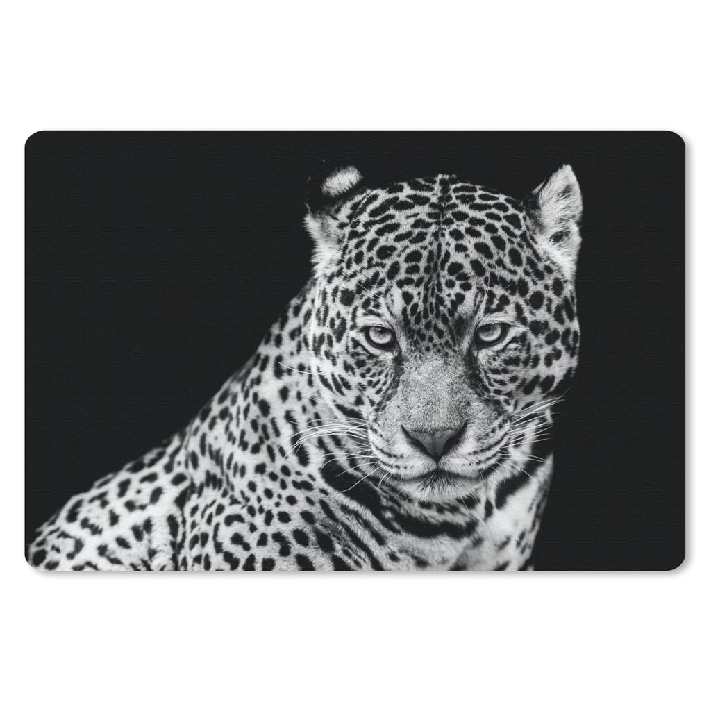 MuchoWow Mauspad Mousepad Leopard - Tiere - Schwarz - Weiß - Porträt 27x18 cm - Mousepads - Maus Mat - Pad - Mausunterlage - Büroartikel - Des...