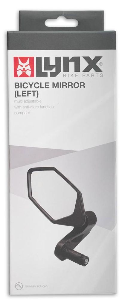 Fahrradspiegel links, sechseckig, 100x55 mm, Sicherheitsglas, einstellbar, mit Reflektor