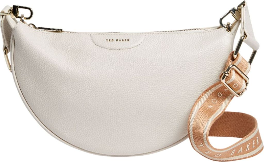 Ted Baker Leder Umhängetasche Essina Webbing Leather Half Moon Crossbody Bag Ecru creme