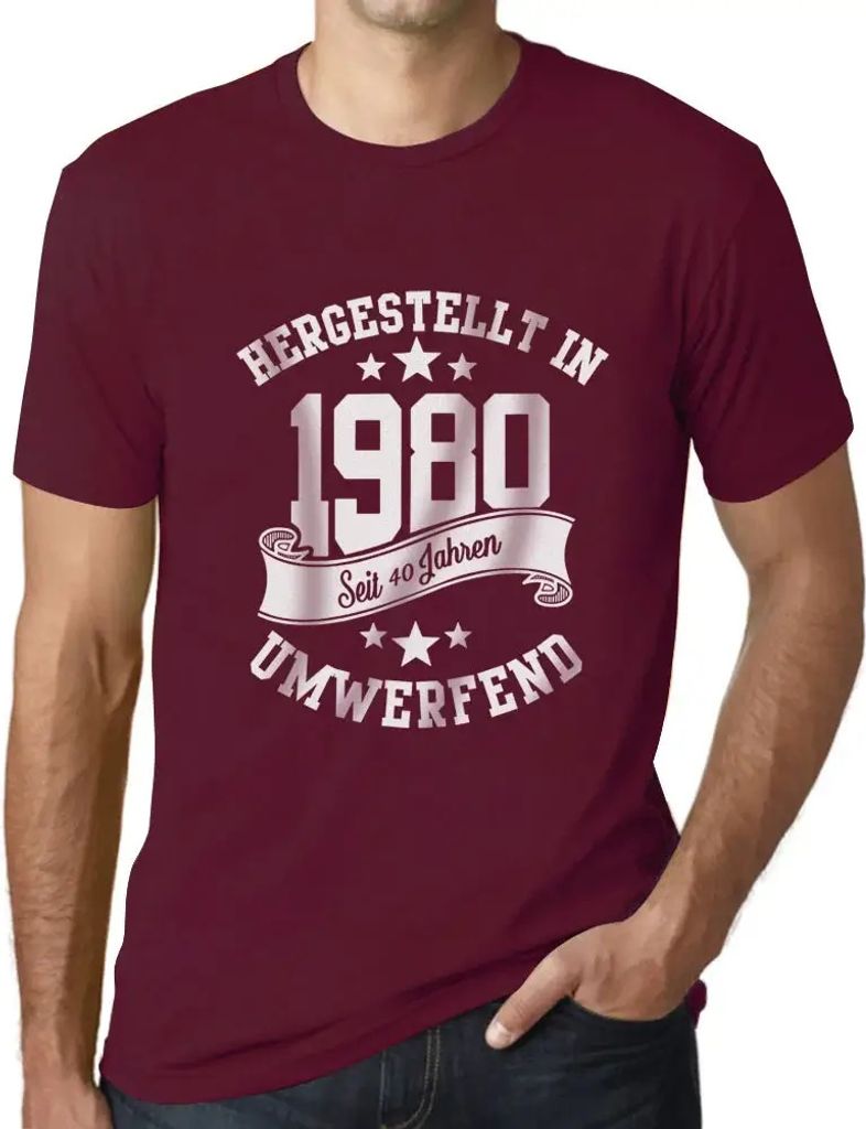 Herren Grafik T-Shirt Hergestellt In 1980 Geschenk 44. Geburtstag Jahrestag 44 Jahre Jubiläum 44 Jährige Mann Jahrgang 1980 Kurzarm Lustige Druck