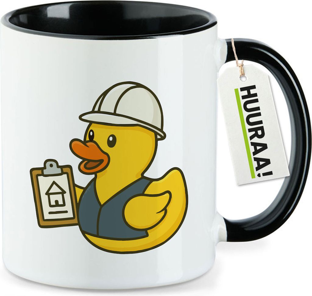 Huuraa Kaffeetasse Quietscheente Bauingenieurwesen Comic Gummiente 330ml Schwarz Keramik Kaffeebecher Geschenkidee