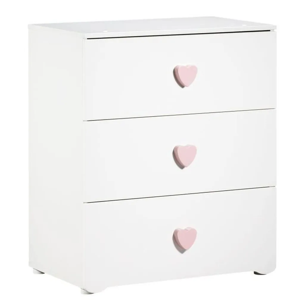 Commode Basic 3 Tiroirs PRIX DE BÉBÉ - Design Boutons de Coeur Roses - 2