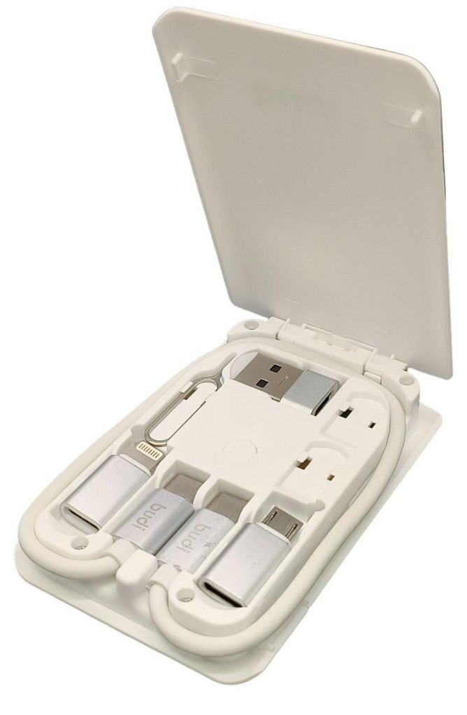 Budi 15 W kabelloses Ladegerät, Multifunktionsbox mit Telefonkabel-Adaptern, Weiß