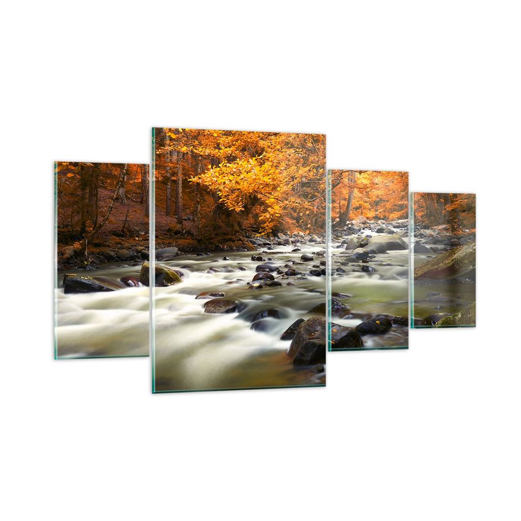 Bilder auf glas - Stream Herbst Forrest Berg - 160x90cm - Glasbilder - Wandbilder - Kunstdruck - zum Aufhängen bereit - Wanddekoration aus Glas - ...