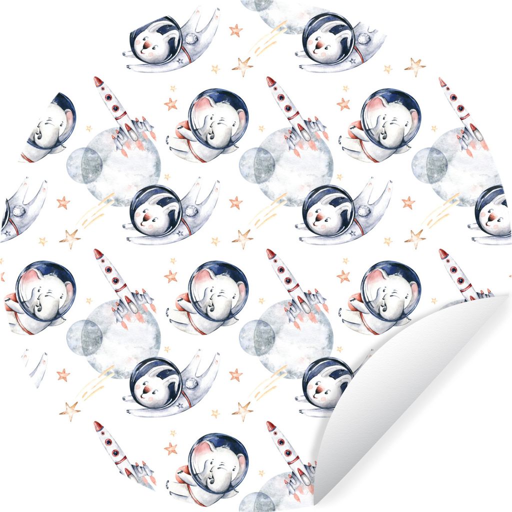 MuchoWow Runde Wandtattoo - Wandsticker Tapete Aufkleber Muster - Raumfahrt - Tiere - Jungen - Kinder - Mädchen Ø 30 cm Selbstklebend und Repos...