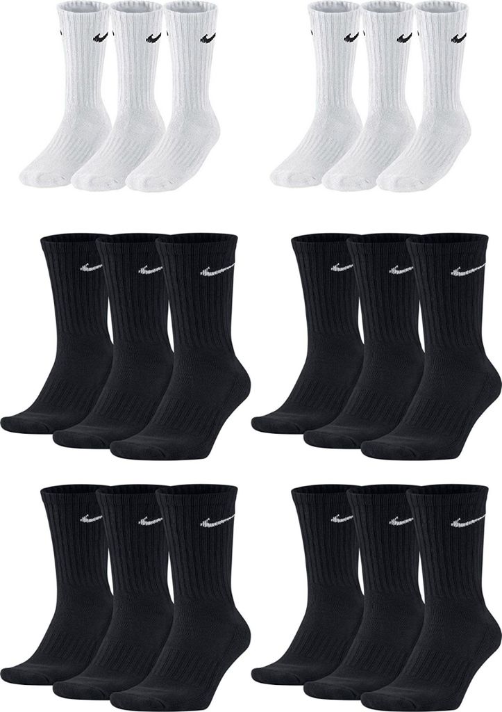 18 Paar Nike Herren Damen Socken SX4508 - Farbe: weiß /schwarz / schwarz - Größe: 38-42