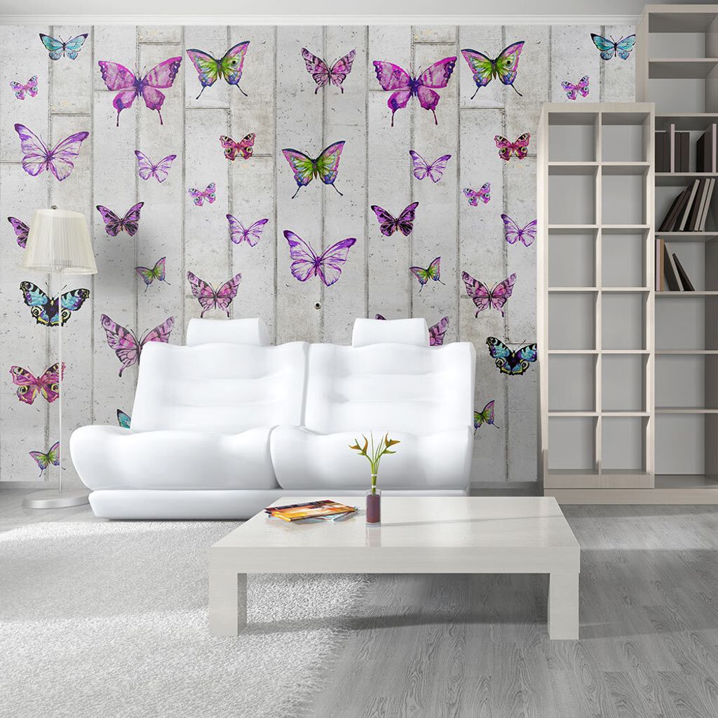 PURO TAPETE - Realistische Tapete ohne Rapport und Versatz 10m Vlies Tapetenrolle Wandtapete modern design Fototapete - Schmetterling Beton f-C-000...