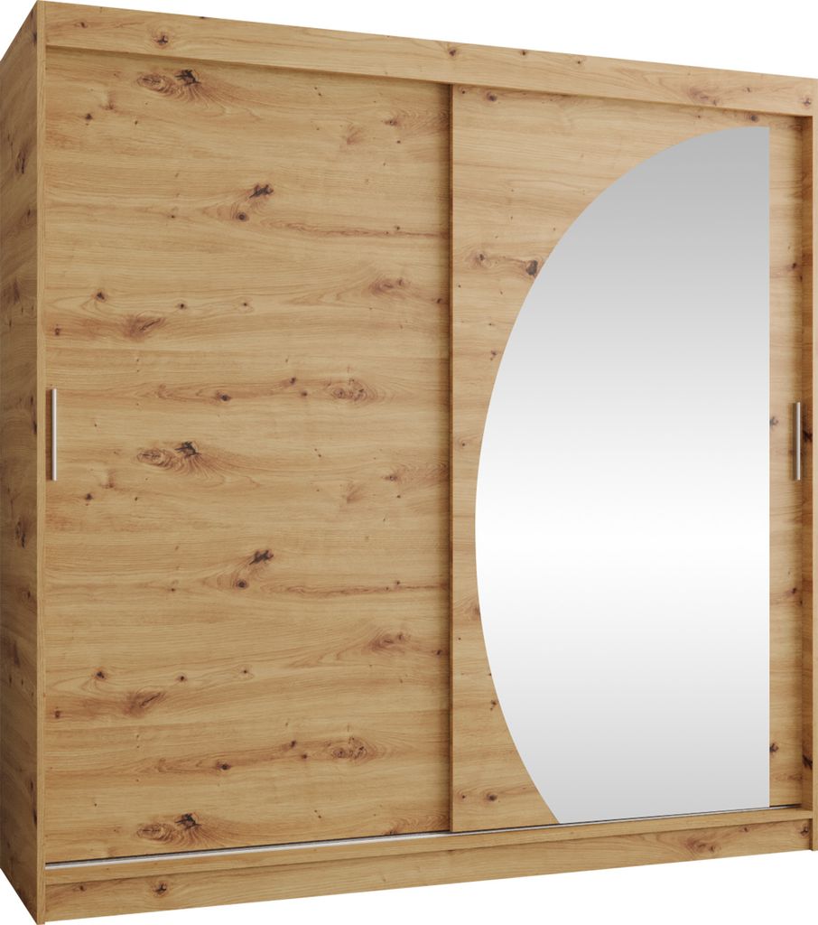 MIRJAN24 Kleiderschrank Wika 200, Schwebetürenschrank mit zwei Kleiderstangen, Garderobe (Farbe: Artisan Eiche, Größe: 200 cm, mit Schubladen)