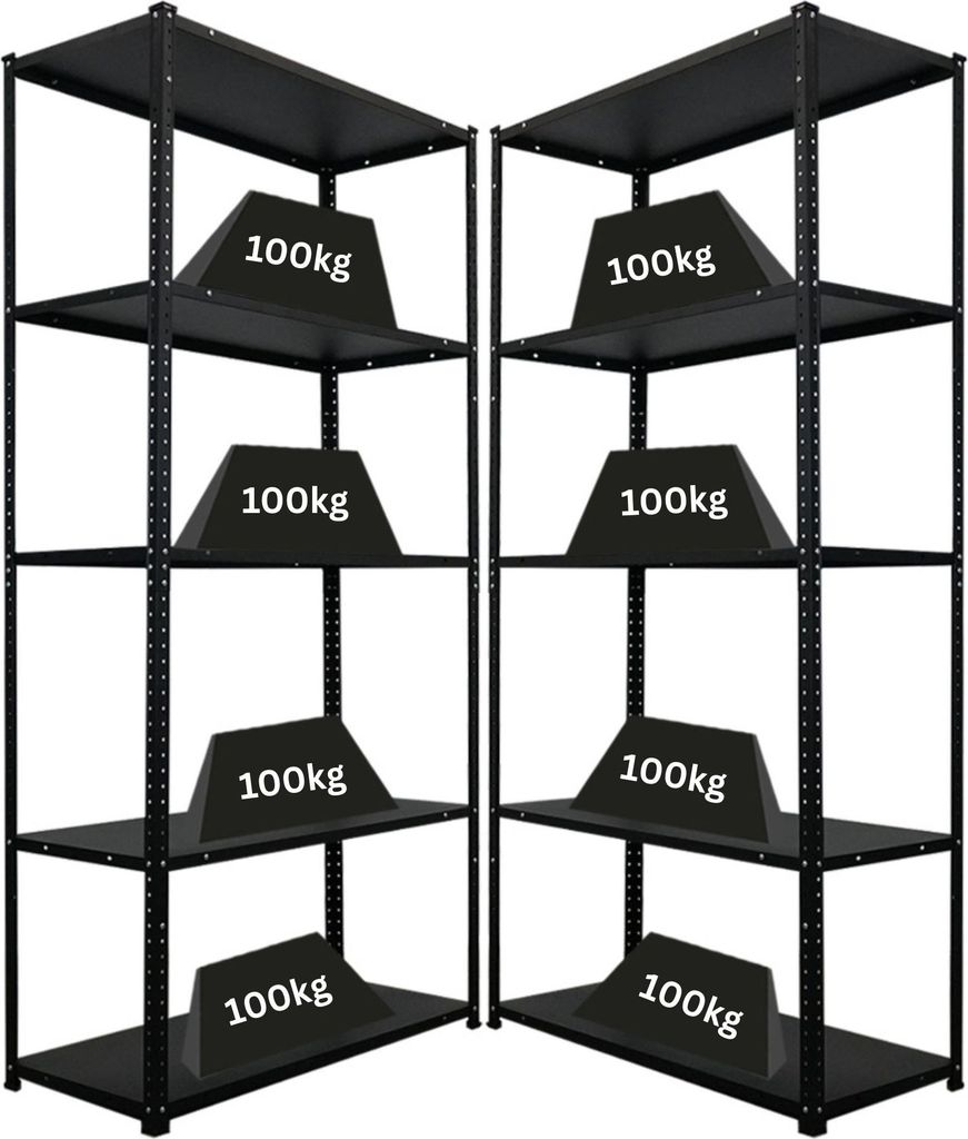 Mega Deal | 2x Schraubregal Haldor | HxBxT 180x90x40cm | Fachlast 100 kg | Schwarz