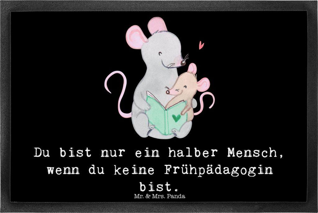Mr. & Mrs. Panda Gummimatte Frühpädagogin Herz 40 x 60 cm - Schwarz - Geschenk, Fußabstreifer, fußmatte, Schmutzfangmatte, Ausbildung, Schmutzm...
