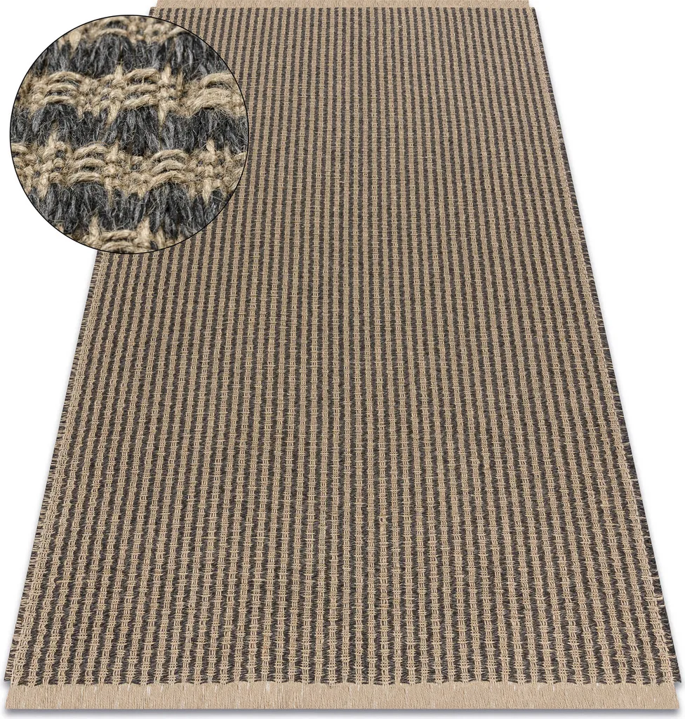 Tapis Jute Robuste pour Entrée - Fini les Sols Froids - Noir/Beige 60x100