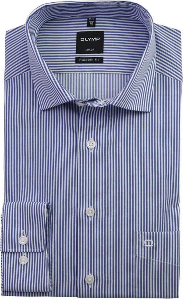 Olymp Hemd normale Passform blau gestreift Baumwolle bügelfrei