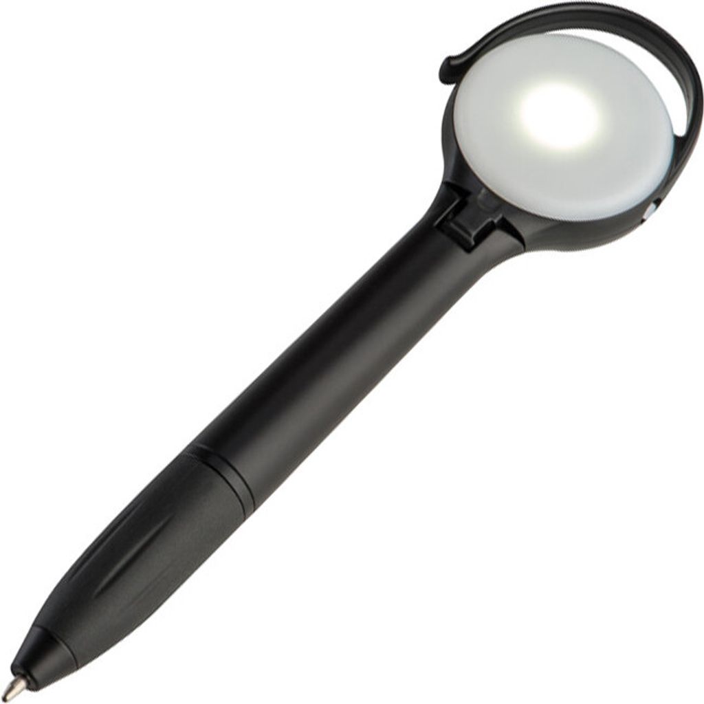 LED Kugelschreiber mit rotierendem, transparenten LED Kopf und Karabinerhaken