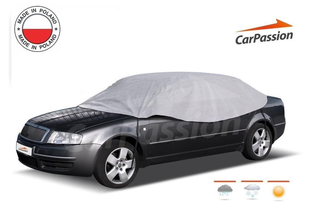 Wasserdichte, hochwertige Teilabdeckung (Halbhülle) für Auto, Größe XL, 295 cm x 130 cm, grau — CarPassion
