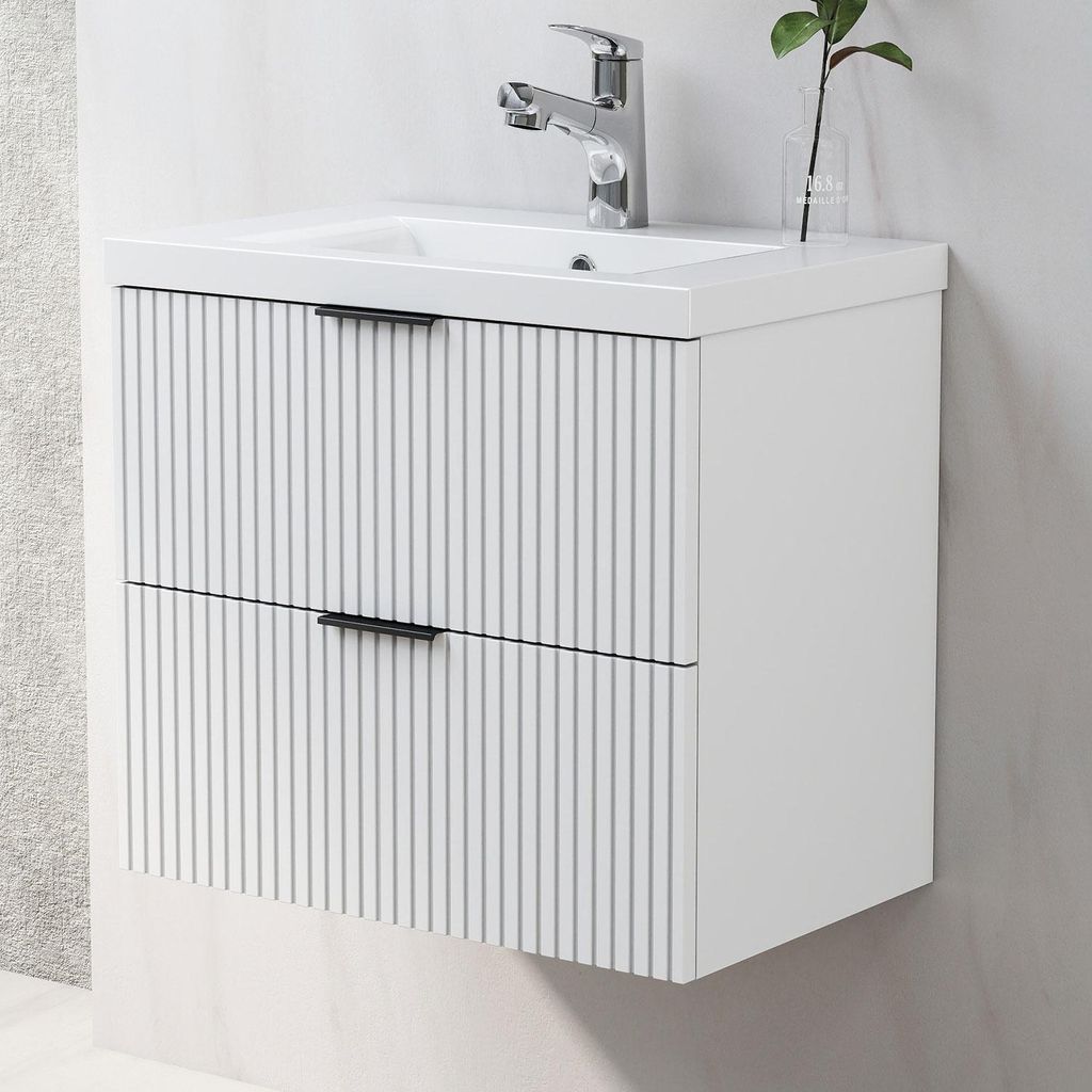 Waschtisch mit Unterschrank 60cm RIVA Badmöbel Set Weiß Produktbild 