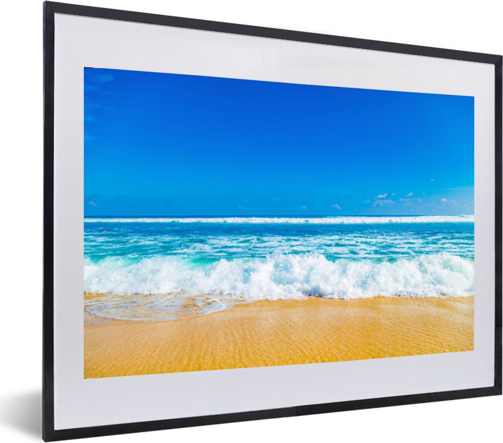 MuchoWow MuchoWow Gerahmtes Poster Strand - Meer - Blau 60x40 cm - Poster mit zchwarzem Bilderrahmen - Schlafzimmer - Plakat in Rahmen - Drucken