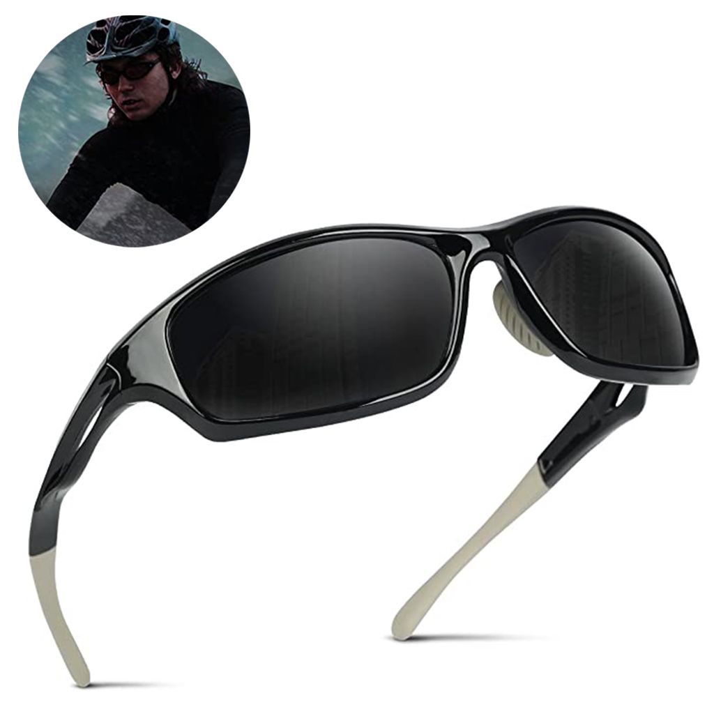 Polarisierte Sportbrille Fahrrad Sonnebrille UV400 Outdoor Sport Brille Schwarz 