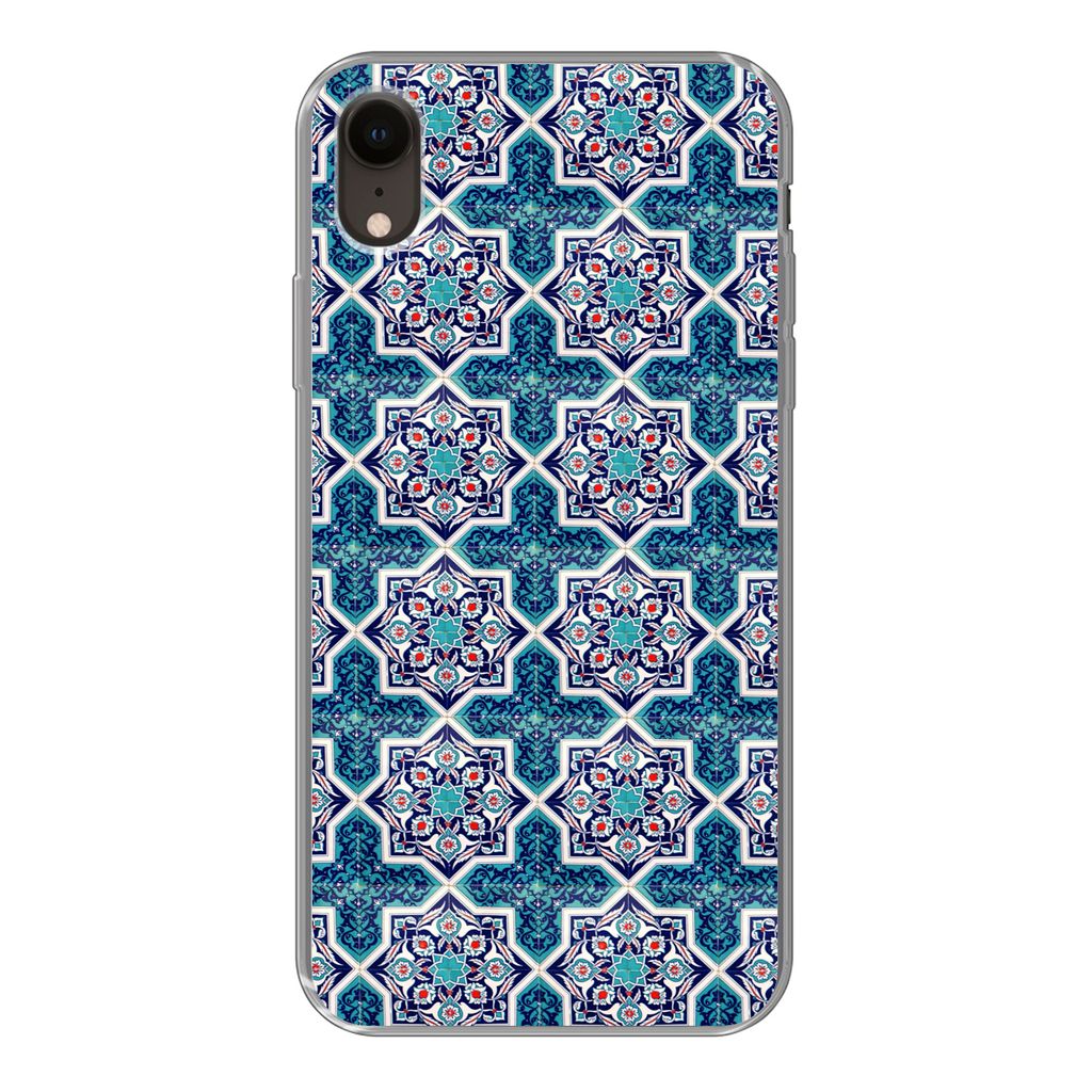 MuchoWow Handyhülle Schutzhülle Hülle für iPhone XR Ein marokkanisches Mosaikfliesenmuster, bei dem hauptsächlich die Farbe Blau verwendet w...