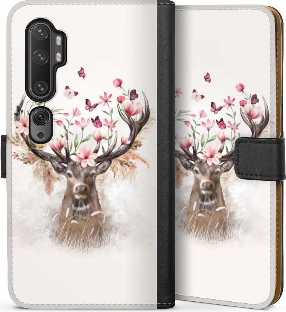 DeinDesign Klapphülle für Xiaomi Mi Note 10 Handytasche Lederhülle Tasche Blumen Hirsch Tiere
