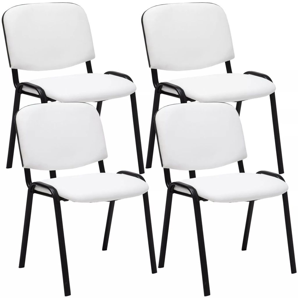 In And OutdoorMatch Besucherstühle Paolo - Weiß - 4er-Set - Kunstleder - Metall mattschwarz - 53 x 53 x 83 cm - stapelbar - Sitz gepolstert