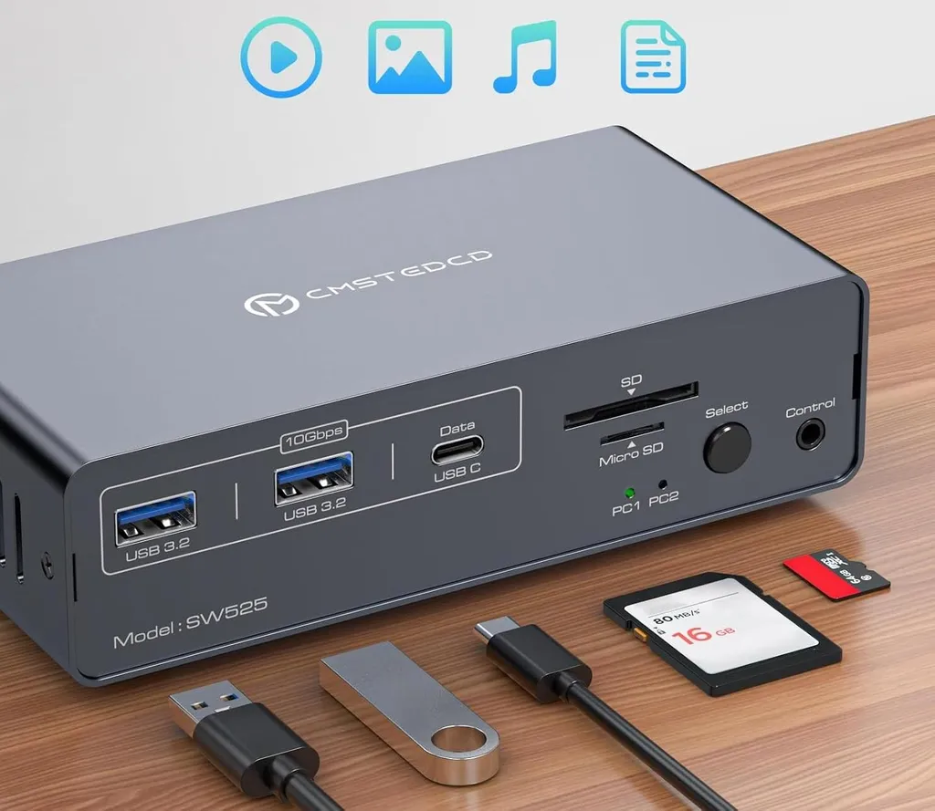 Switch KVM USB C Double Écran 4K 120Hz pour Partage de 2 Ordinateurs