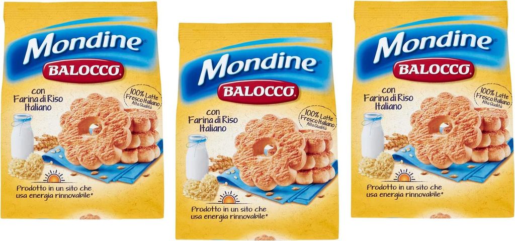 3x Balocco Mondine con Farina di Riso e Latte Fresco Italiano Kekse mit Reismehl und Frischer italienischer Milch Biscuits 700g
