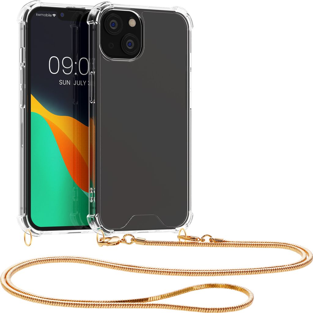 kwmobile Schutzhülle kompatibel mit Apple iPhone 13 - Hülle - Handykette - Silikon Handyhülle Cover Case Gold Transparent