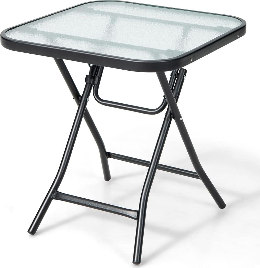 Klappbarer Beistelltisch - Wetterfester Gartentisch mit Gehärtetem Glas - Kompakter Klapptisch für Balkon und Terrasse 46,5 x 46,5 x 42 cm