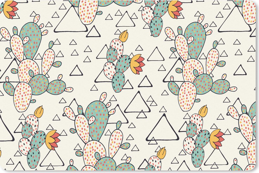 MuchoWow Schreibtischunterlage Muster - Kaktus - Dreieck 60x40 cm - XXL Mauspad - Großes Mauspad