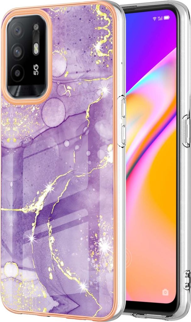 OPPO A94 5G / A95 5G Case, WindCase Marble Pattern Hybrid Hard Back Weich TPU Bumper Protective Case Cover for OPPO A94 5G Lila