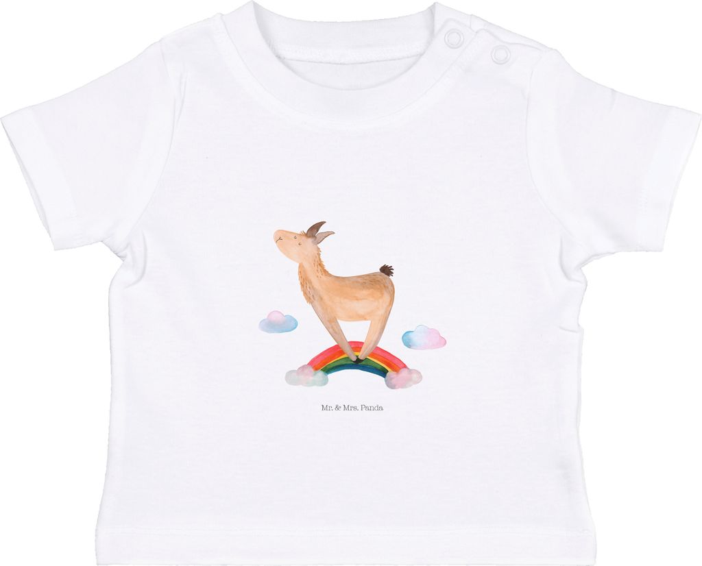 Mr. & Mrs. Panda T-Shirt Lama Regenbogen 6. - 12. Monat - Weiß - Geschenk, Baby Shirt, Kleinkind, Selbstständig, Freiheit, Babyshirt, Hobby, Kind...