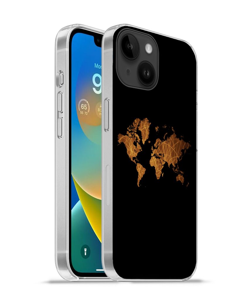 MuchoWow Handyhülle Schutzhülle Hülle für Apple iPhone 14 - Softcase Weltkarte - Schilf - Karte Silikon Softcase Handy Hülle - Mobiltelefonh...