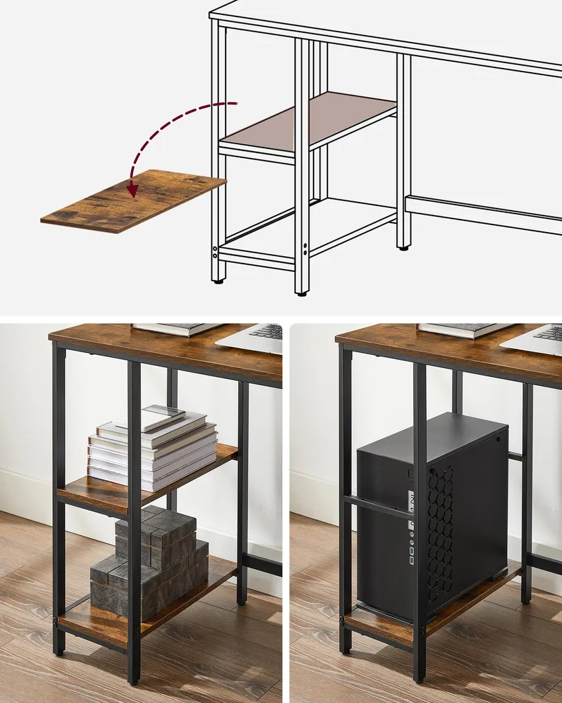 Bureau d'Angle Droit Style Industriel et Étagères de Rangement Intégrées - 5