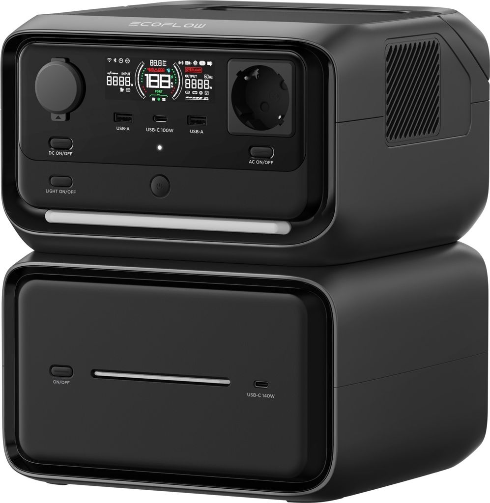 EcoFlow River 3 Max Plus, Lithium-Eisen-Phosphat (LiFePO4), AC, Zigarettenanzünder, Solar, USB, 858 Wh, 320 W, 600 W, Reiner Sinus