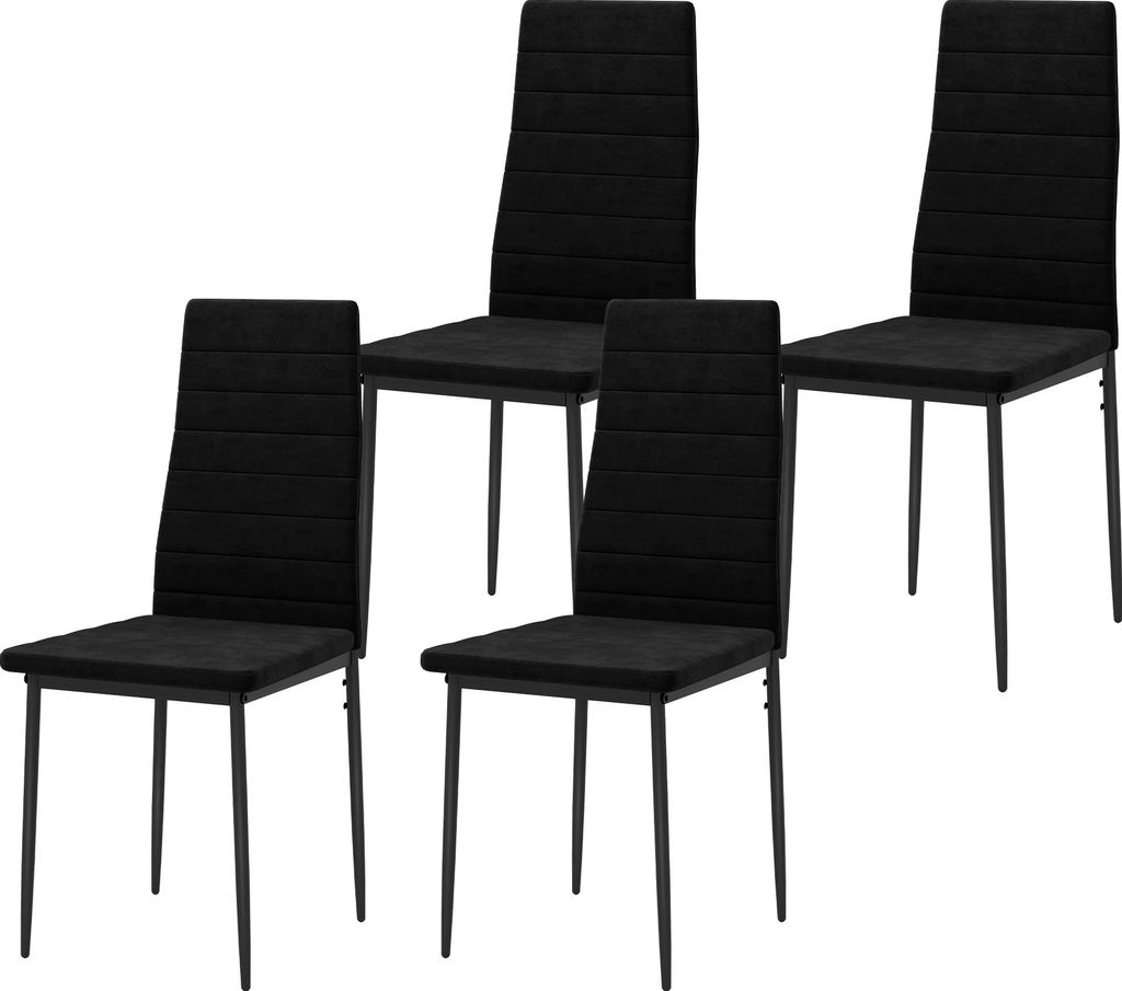 4er-Set Esszimmerstühle, armloses Design, Stoffpolsterung, Metallbeine, Schwarz