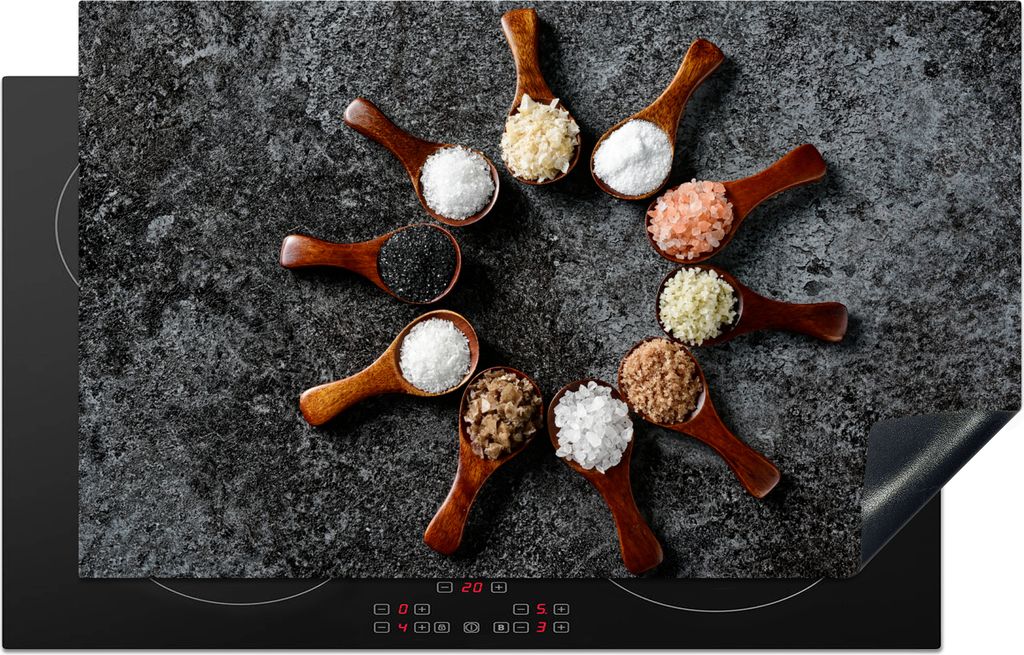 KitchenYeah Herdabdeckplatte Löffel - Kräuter - Gewürze - Küche - Industrie , 83x51cm, Küche Deko, Glaskeramikfeld Herdabdeckung, Abdeckplat...