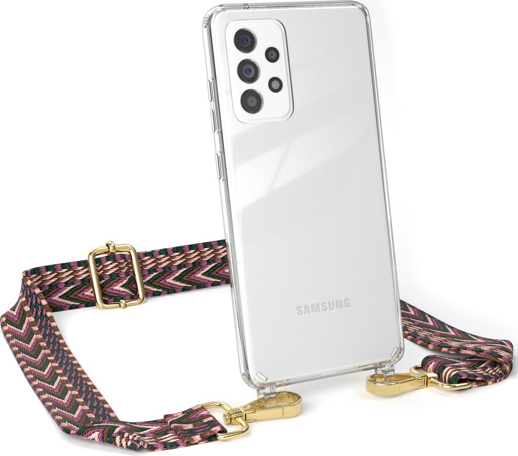 EAZY CASE Handykette - Verstellbarer Trageriemen kompatibel mit Samsung Galaxy A52 / A52 5G / A52s 5G, Handykordel mit transparenter Silikon-Hülle...
