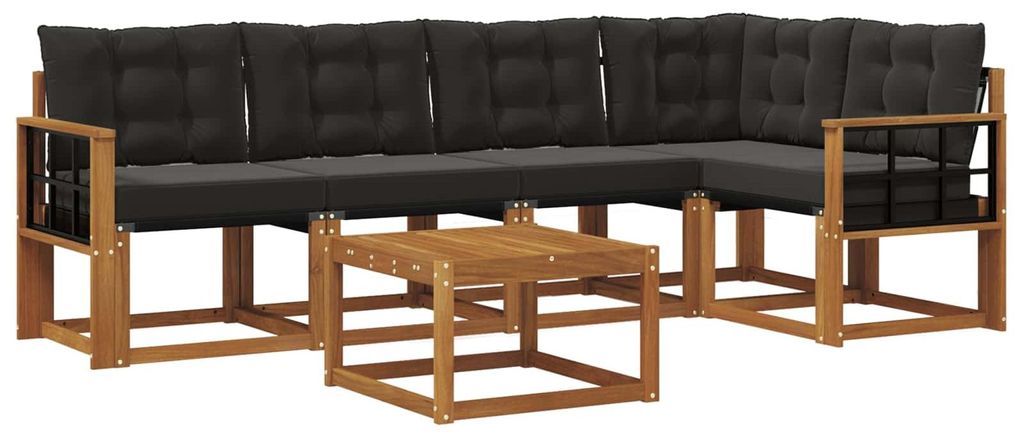 vidaXL Outdoor-Sofagarnitur mit Kissen 6 pcs Natürlich und Schwarz
