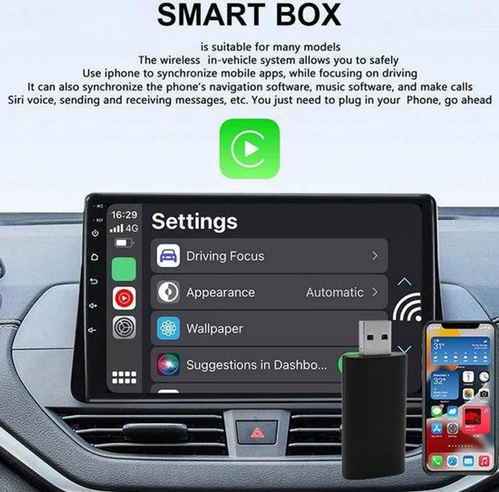 Adaptateur CarPlay sans fil pour autoradio d'origine avec iOS 10+