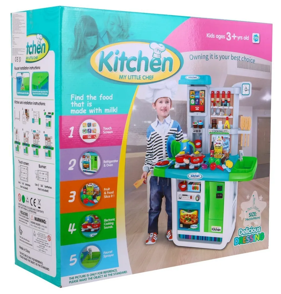 Grande cuisine enfant bleue 3 feux interactifs et panneau audio sons