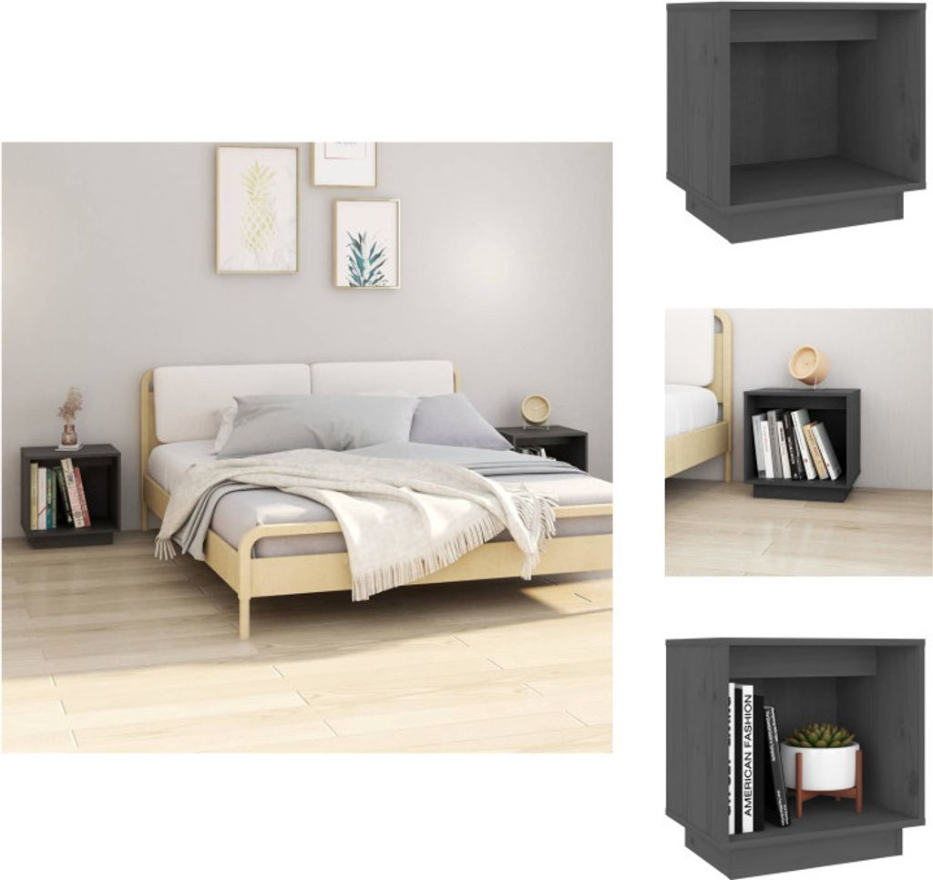 vidaXL Nachttische 2 Stk. Grau 40x30x40 cm Massivholz Kiefer - Nachttische