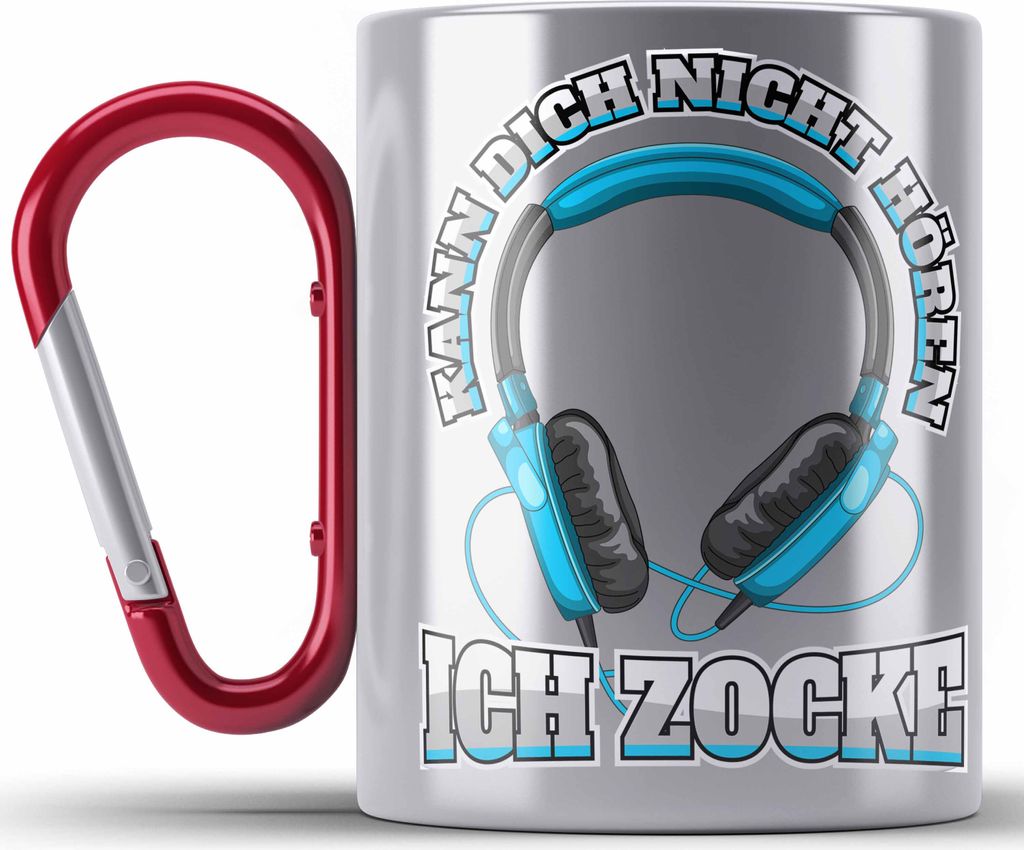 Trendation - Gamer Edelstahl Tasse Karabiner Geschenk Jungen Zocker Mitbringsel Männer Edelstahl Tasse Karabinern Zocken Gaming Geschenkideen PC K...