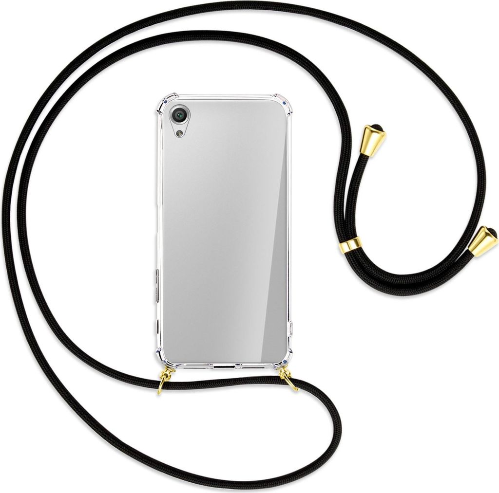 Handykette Backcover-Schutzhülle mit Band (Metall goldfarben) für Sony Xperia X Performance - schwarz