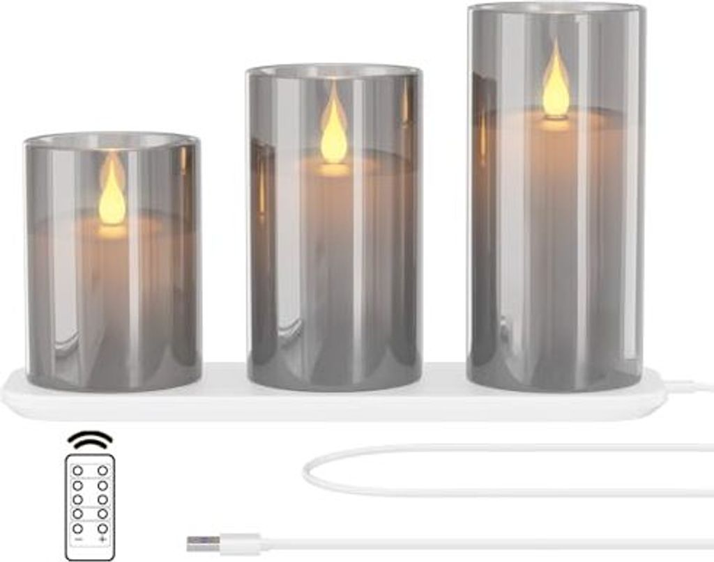 LED -Kerzen flackern flackerner Flammladestation Fernbedienung, Set 3 Elektrisches Glas, wiederaufladbarer Flamme, Wasser -Tropfen, Kerzenlicht -Timer