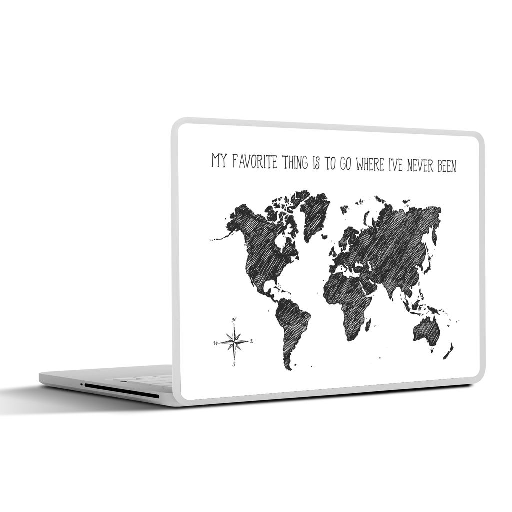 MuchoWow Laptop Aufkleber Sticker Cover Weltkarte - Schwarz - Weiß - Zitat 25x18 cm - Laptop-Deko