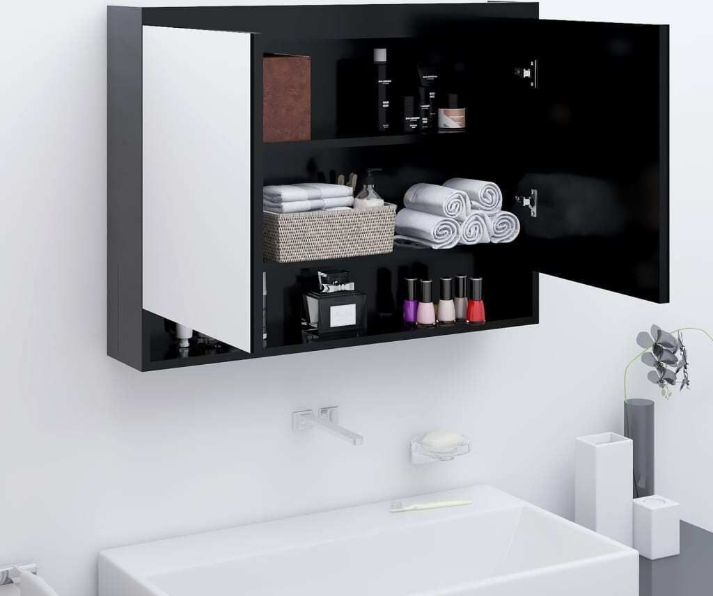 BEI CLORIS Spiegelschrank fürs Bad 80x15x60 cm MDF Anthrazit - Spiegelschränke Neu1478077 1parcel