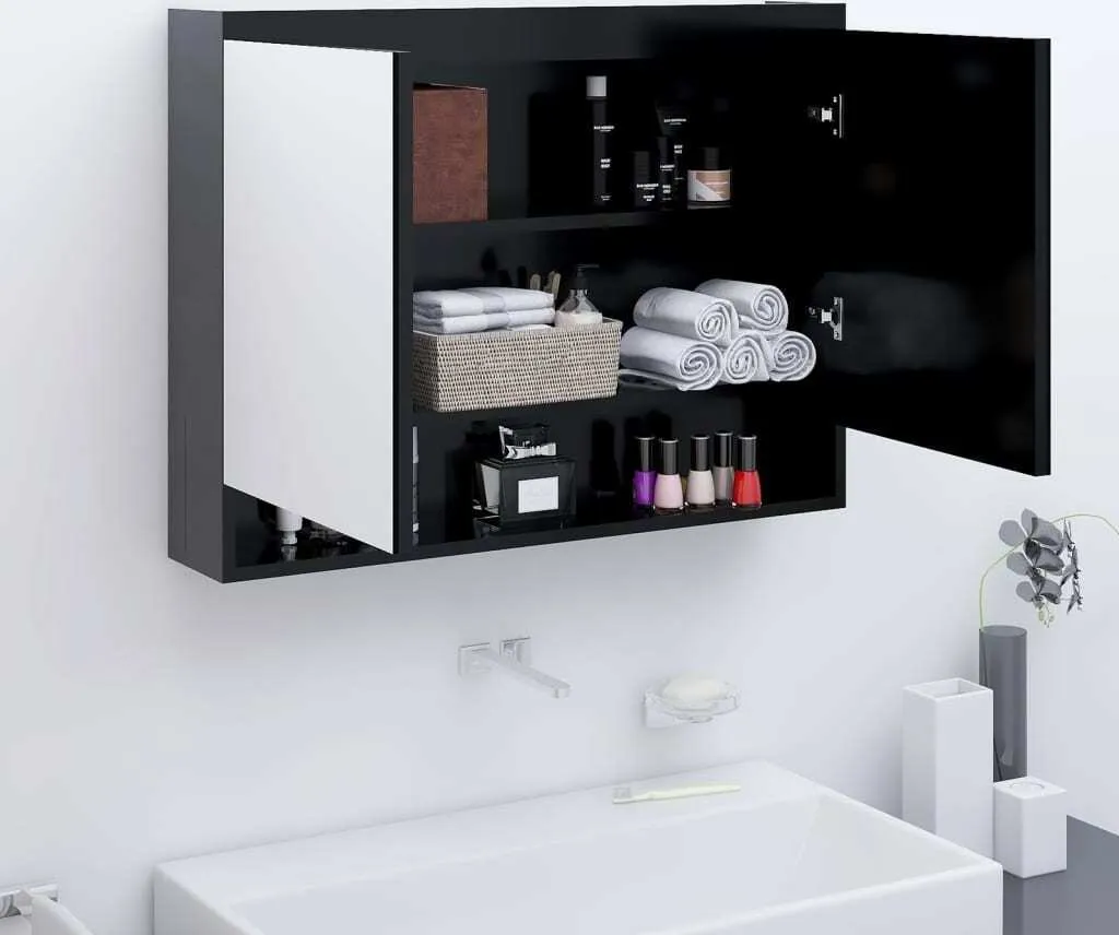 Meuble de rangement haut salle de bain gris anthracite en bois MDF 80 cm