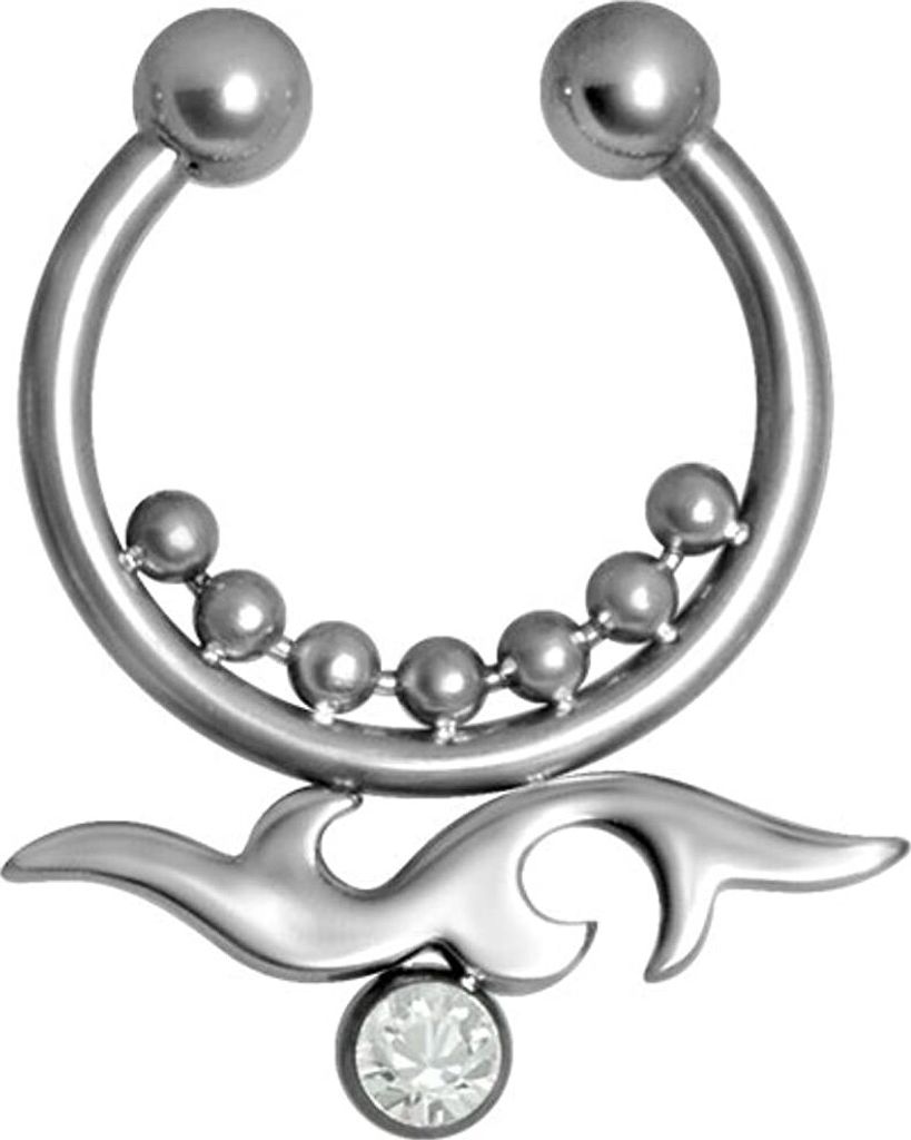 Karisma Fake Shiny Septum Tribal Tattoo Nasenpiercing Piercing-Ring mit Kristall Elements Weiss und Kugekn Edelstahl 316L