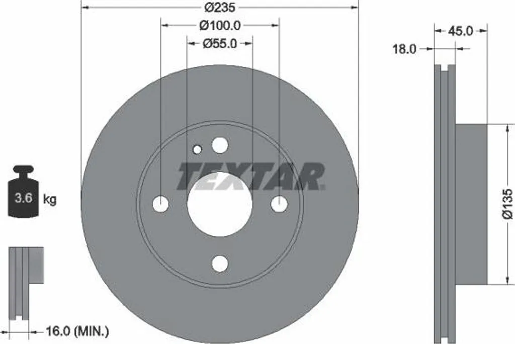 Disque de frein TEXTAR 92061500 OE B4583325XA pour Mazda MX-5 Miata